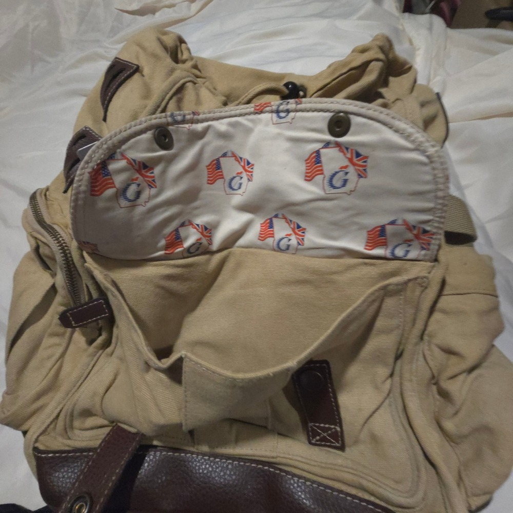Barrington Canvas Leather Rucksack Backpack Tan Brown Delta SkyMiles Tag - Picture 9 of 10
